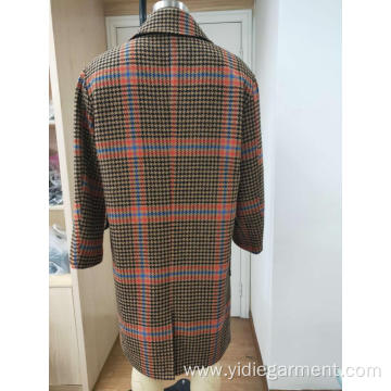 Men's Double Breasted Orange Houndstooth Coat